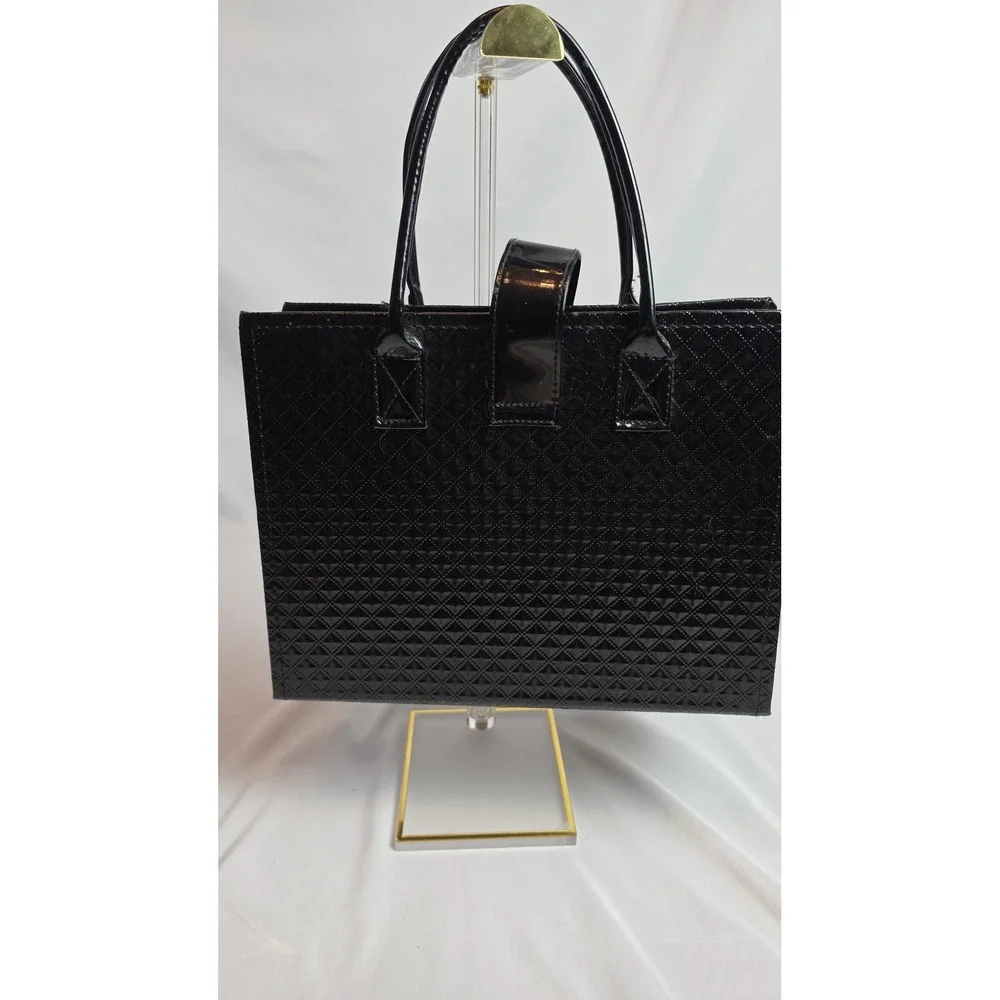 Vintage File n Go Black Patent Quilted Accordion Briefcase Organizer Retro 70s